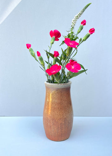 Tall Wood-Fired Vase with Vertical Texture